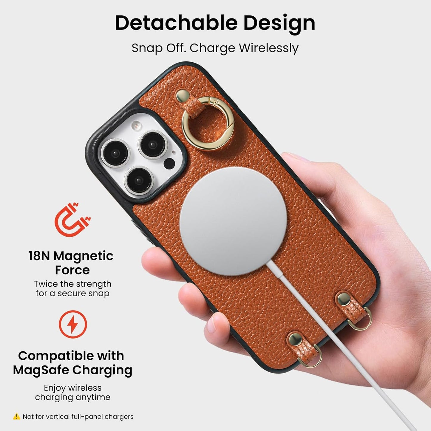 ORNARTO Magnetic Detachable Wallet Case for iPhone 16 Pro Max, [Compatible with MagSafe], Crossbody Wallet Case with Card Holder Wrist Strap, RFID Blocking PU Leather Wallet Phone Cover 6.9", Brown