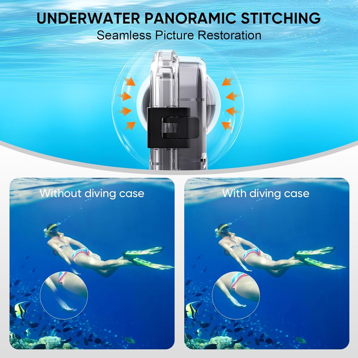 HONGDAK Invisible Dive Case for Insta360 X4, 45m/147ft Waterproof Case Protective Underwater Diving Housing Shell for Insta360 X4 with with Bracket Accessories & Anti- Fog Inserts