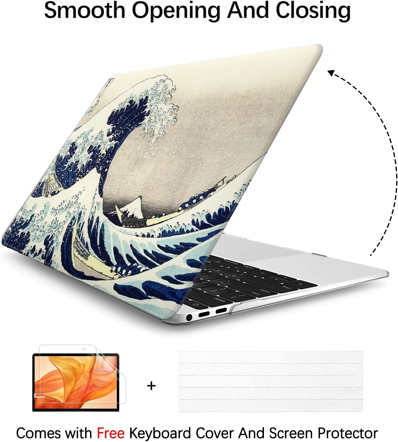 Compatible with MacBook Pro 13 inch Art Case Skin, 2022, 2021, 2020-2016 Release A2289/A2251/A2338 M1 Pattern Gray Hard Shell with Keyboard Cover & Screen Protector (The Great Wave by Hokusai)