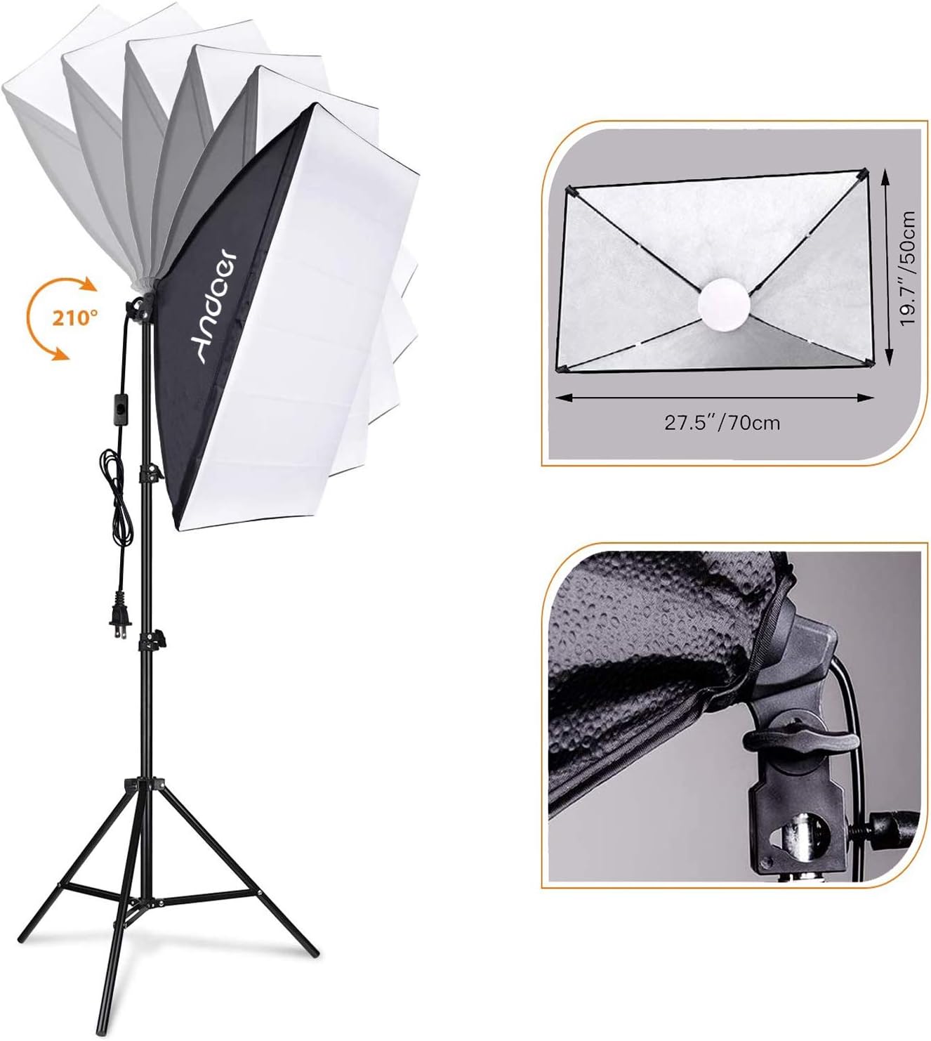 Andoer Studio Photography Light kit Softbox Lighting Set with 85W 2800K-5700K Bi-Color Temperature LED Light * 2 + 50x70cm Softbox * 2 + 2M Light Stand * 2 + Remote Control * 2 + Carry Bag * 1