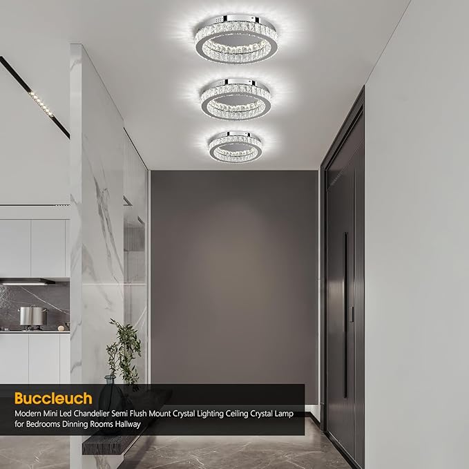 Buccleuch Mini Crystal Chandelier, 16.5" LED Flush Mount Ceiling Light, UL-Certified K9 Crystal Fixture for Living Room Bedroom Hallway Staircase Bar Kitchen, 6500K Cool White