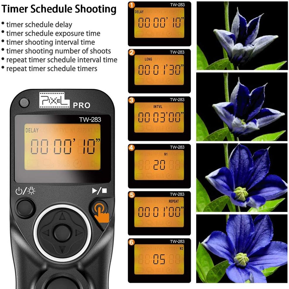 Wireless Shutter Remote Compatible for Canon, Pixel TW-283 N3 Shutter Remote Control Wireless Remote Shutter Release Timer Compatible for Canon EOS 5D, 5D Mark II, 5D Mark III, 6D, 7D, 7D Mark II