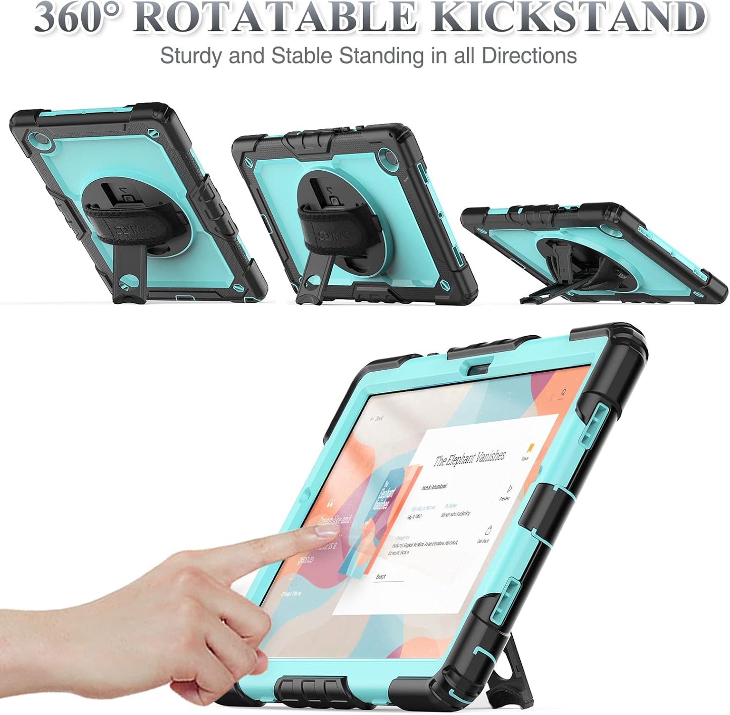 SEYMAC stock Case for Samsung Galaxy Tab A8 10.5'', Full-Body Drop Protection Case with Screen Protector Pencil Holder [360° Rotating Hand Strap] &Stand, SkyBlue+Black
