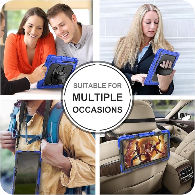 Case for Samsung Galaxy Tab S8/S7 11-inch 5G Tablet Case 2022/2020 [with Tempered Glass Screen Protector], 360° Rotating Kickstand/Hand & Shoulder Strap/S Pen Holder (Blue)