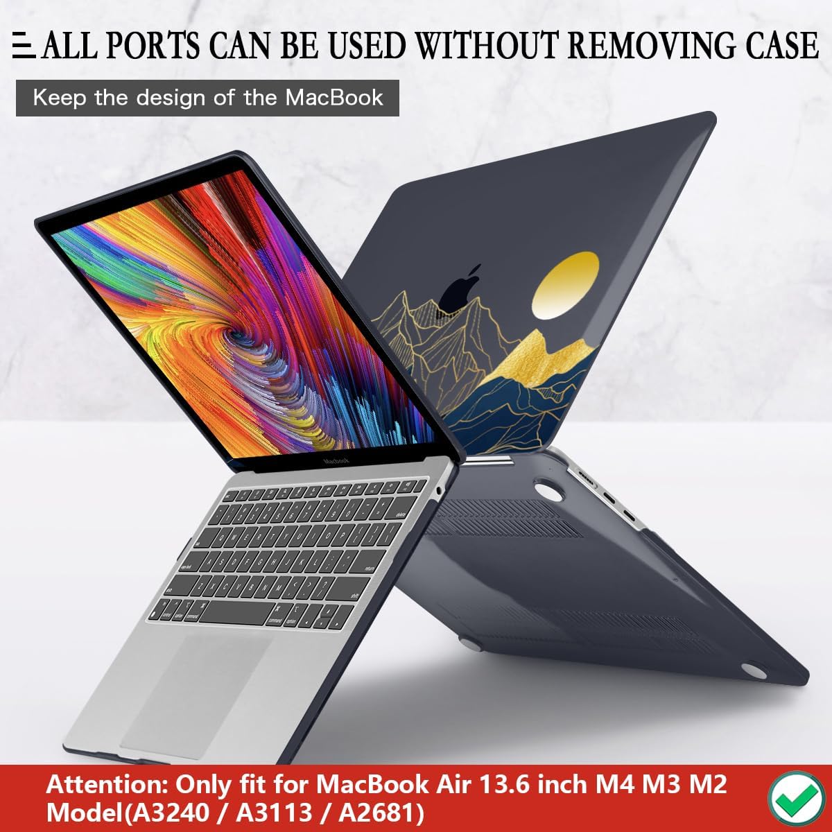 CISSOOK Compatible with MacBook Air 13.6 Inch Case A3240 A3113 A2681, Laptop Hard Shell Mountain Sunshine Cover with Keyboard Cover for MacBook Air 13 M2 M3 M4 Release 2022 2024 2025