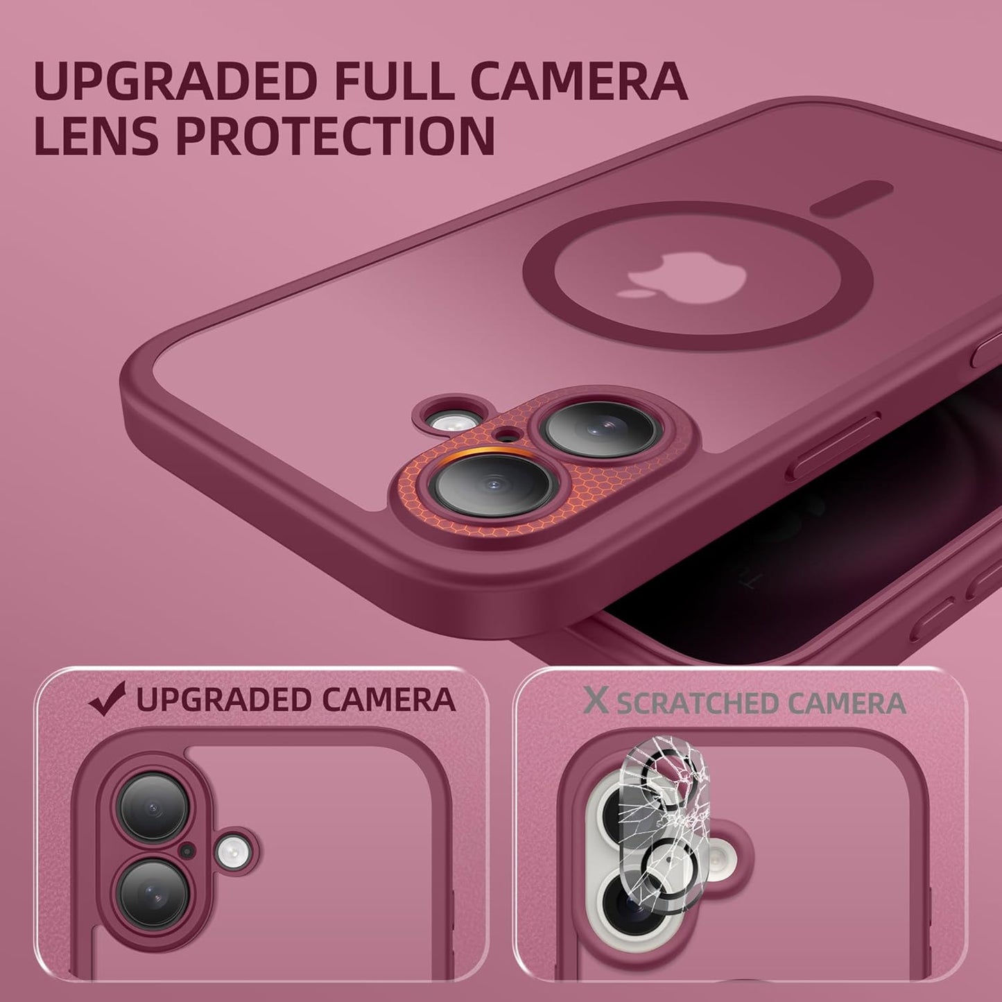 BERFY Magnetic for iPhone 16 Plus Case, Compatible with MagSafe, Built-in Privacy Screen Protector and Upgraded Camera Protection, Anti-Spy Full Body Shockproof Phone Case for 16 Plus 6.7", Dark Red