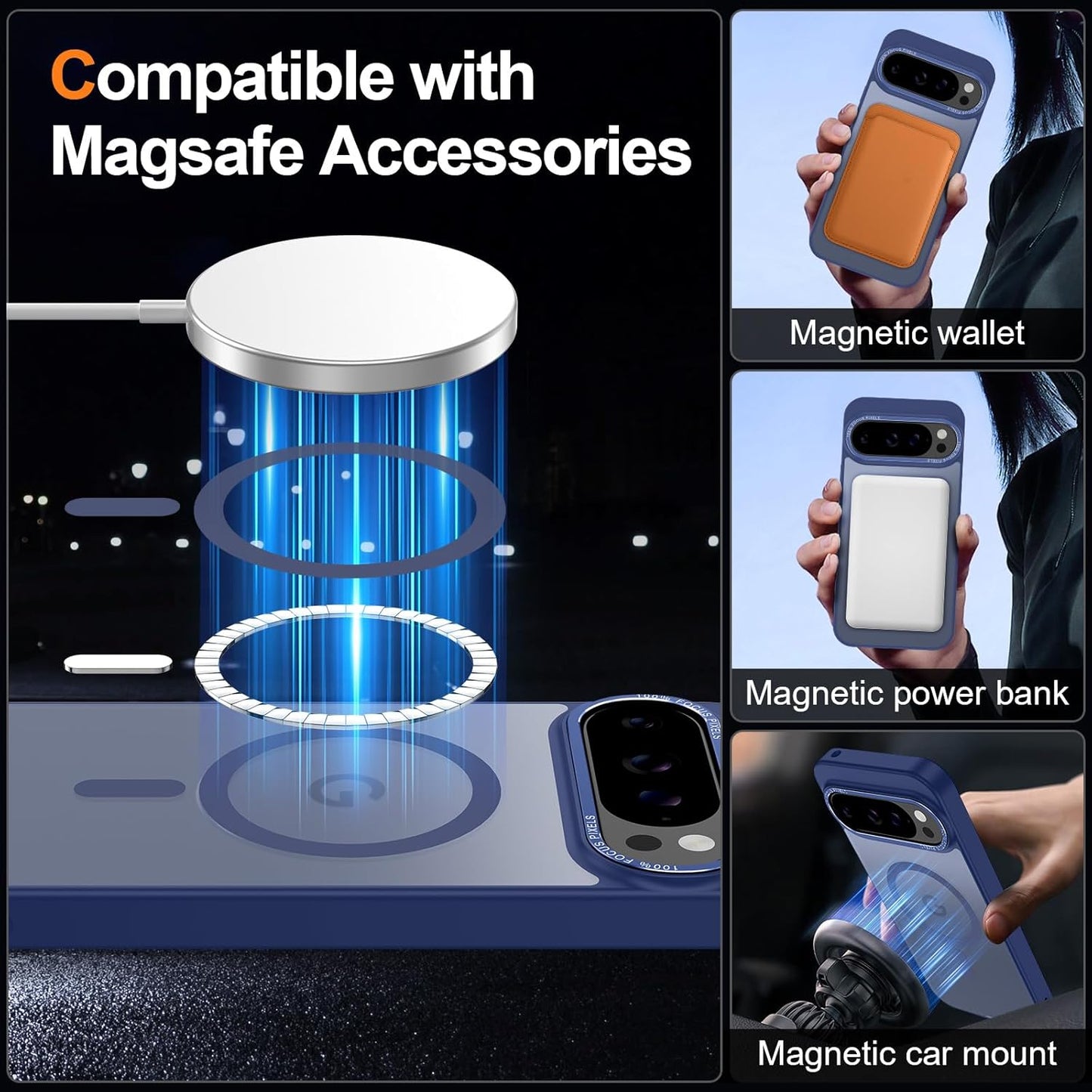 Magnetic for Google Pixel 9 Pro XL Case, [Military Grade Drop Protection] [Compatible with MagSafe] Shockproof Slim Translucent Matte Anti-Slip for Women Girls Men Case, Dark Blue