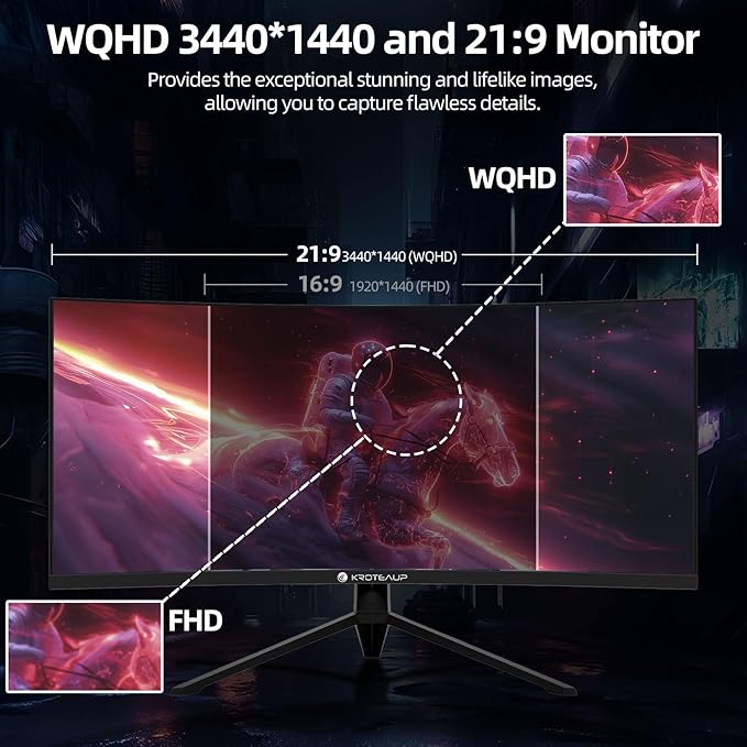 34 Inch Curved Gaming Monitor 4K, (3440x1440) 165Hz Ultrawide Computer Monitor, AMD FreeSync, 1500R, HDR, 125% sRGB, DCI-P3 92%, HDMI/DP and Built-in Speaker, VESA 100 x 100mm