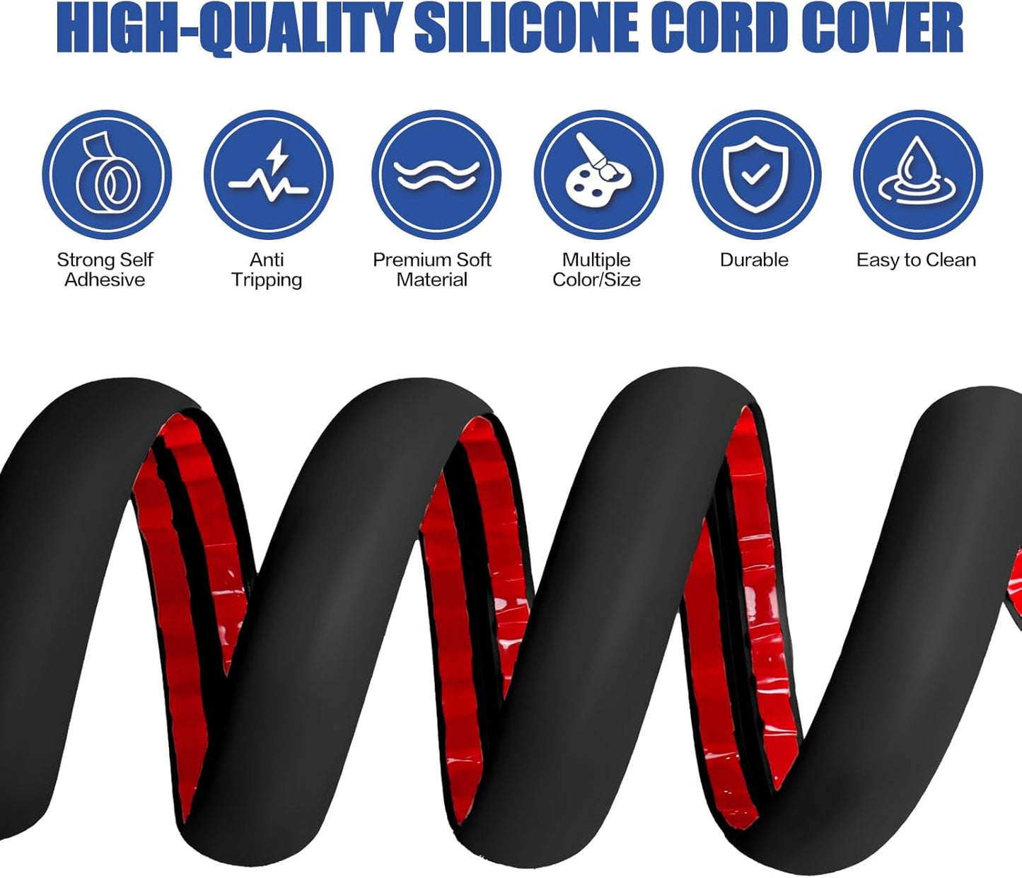 Floor Cord Cover Self Adhesive Cord Hider,3.3FT Cable Management, Extension Strip Protector for Wires, Prevent Cable Trips for Offices, Gyms, Exhibitions Cavity:0.3"(W) x 0.28"(H) Black
