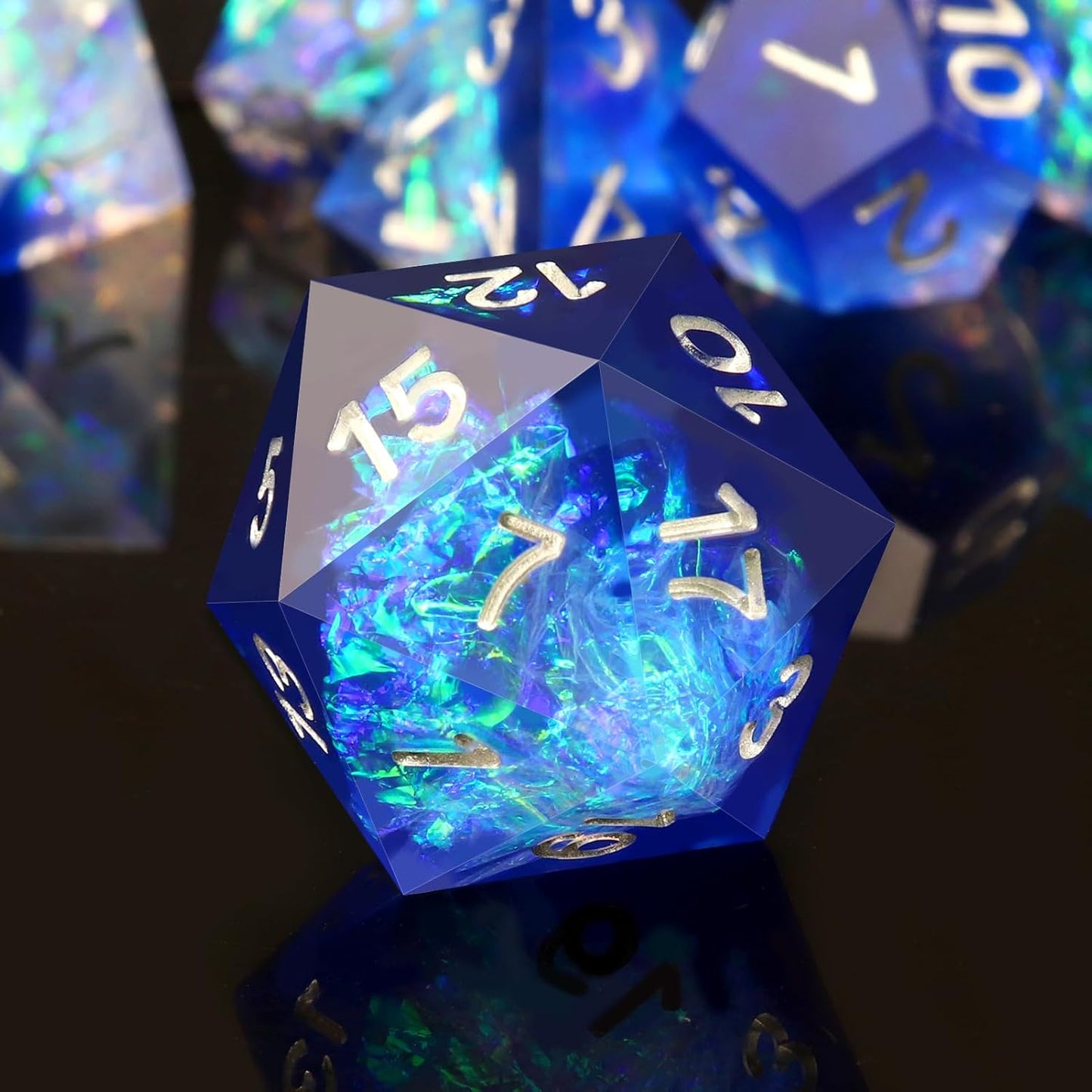 Haxtec DND Dice Set Sharp Edge Resin Dice with Dice Case Blue D&D Polyhedral Dice for TTRPGs Compatible with Dungeons and Dragons Galaxy Series
