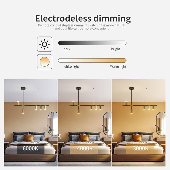 Siittoo Pendant Light Fixtures, Dimmable Modern LED Chandelier Lighting with Spotlights, Adjustable Linear Hanging Pendant Light for Kitchen Island Dining Room Living Room (Black,Gold 30W)