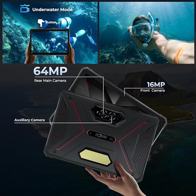 HOTWAV R9 Pro 2025 Rugged Tablet Android 14-2K 11 Inch 20080mAh Waterproof Tablet, 20GB+256GB/2TB SD Outdoor Tablets, 64MP+16MP Camera IP68&IP69K/Dual SIM 4G/WiFi 5/Face ID, GPS/OTG/Camping Lantern