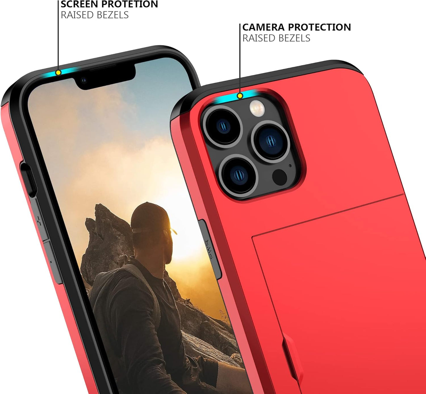 Nvollnoe for iPhone 12 Pro Max Case with Card Holder Heavy Duty Protective Dual Layer Shockproof Hidden Card Slot Slim Wallet Case for iPhone 12 Pro Max for Men&Women(Red)