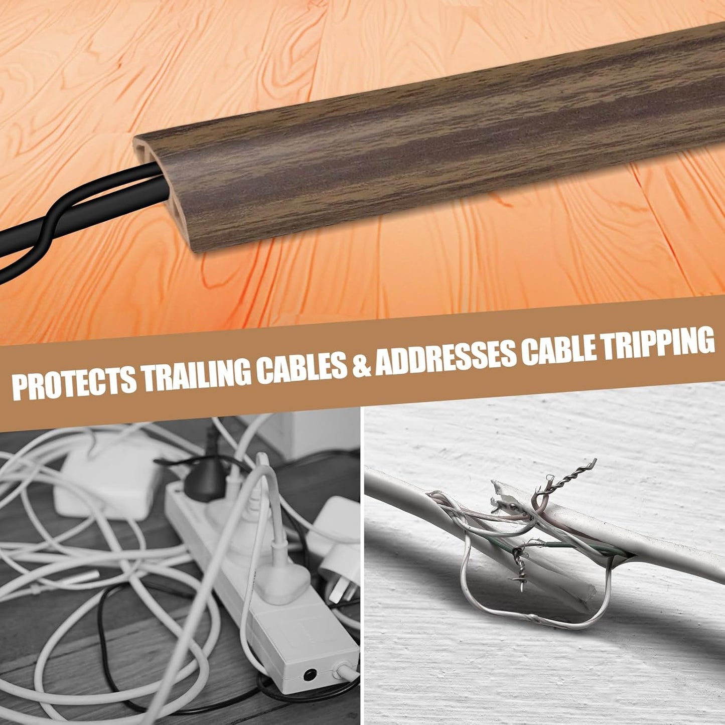 Floor Cord Cover Self Adhesive Cord Hider,3.3FT Cable Management, Extension Strip Protector for Wires, Prevent Cable Trips for Offices, Gyms, Exhibitions Cavity:0.47"(W) x 0.35"(H) Wood Walnut