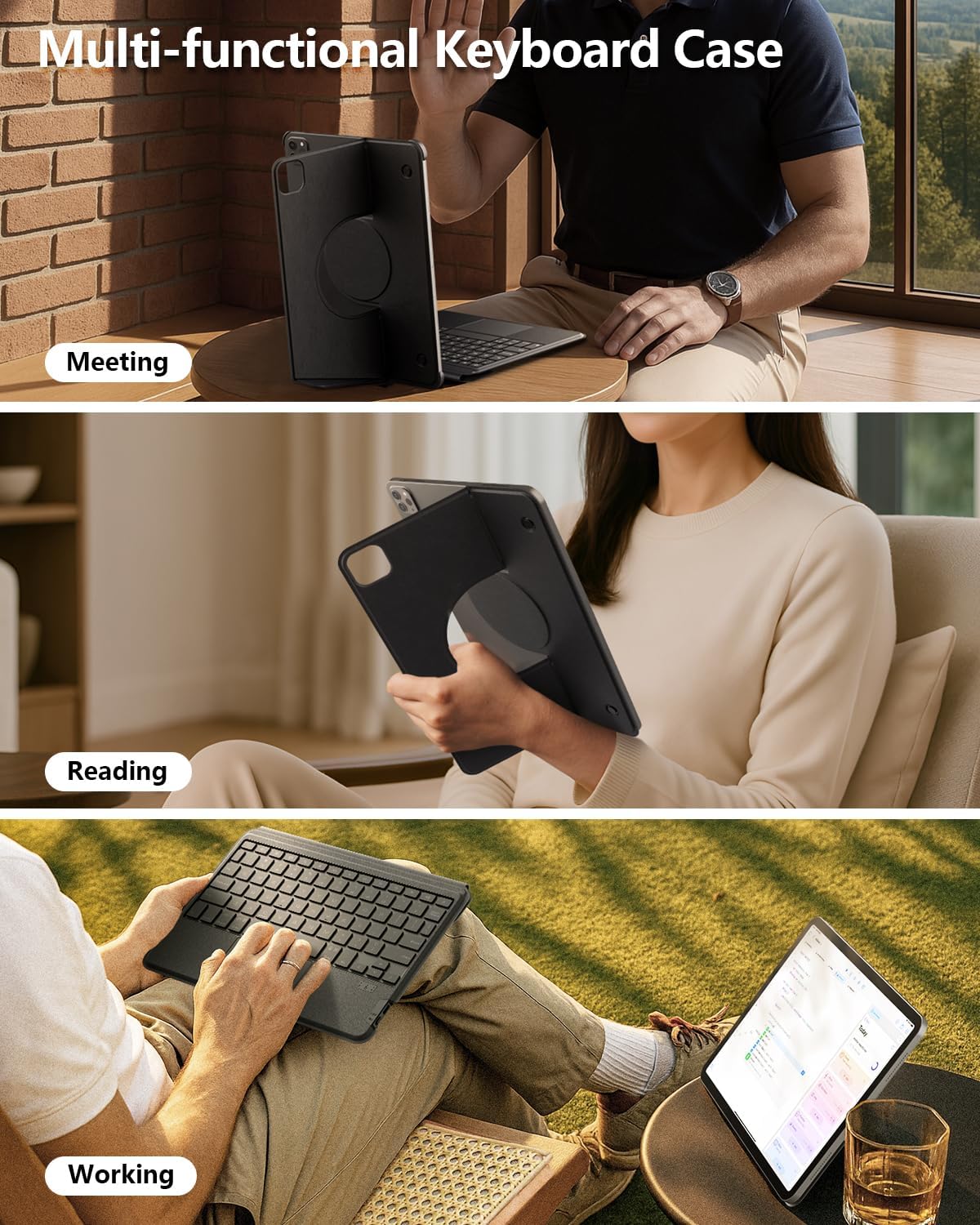 Nillkin for iPad Air/Pro 13 Inch Case with Detachable Keyboard, [with Magnetic Ring] Slim Rugged Keyboard Case for iPad Air 13 M3/M2 and iPad Pro 13 M4 with Stand Backlit Multi-Touch Trackpad, Gray