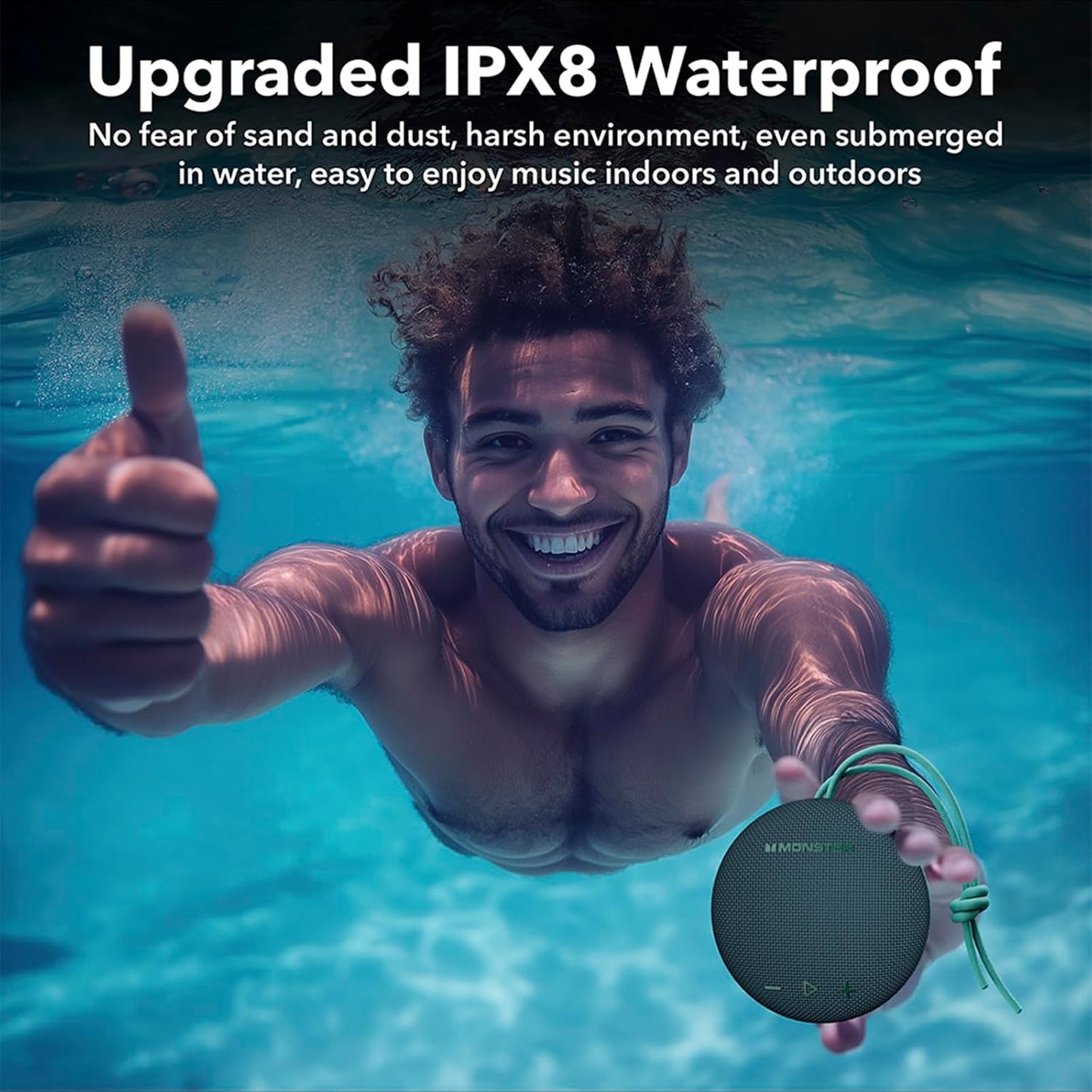 Monster Bluetooth Speaker, IPX8 Shower Speaker Waterproof, Bluetooth 5.4 with Loud HD Sound and Robust Bass, Extra Long Playtime Punchy, for Home, Beaches Portable Wireless Outdoor Speakers