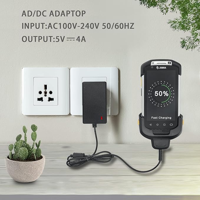 TC70 TC77 TC72 TC75 TC70X Scanner Charger Cable for Symbol Zebra PDA, 5V4A with 3.4ft Cable Android Barcode Scanners Charger, Includes Power Supply