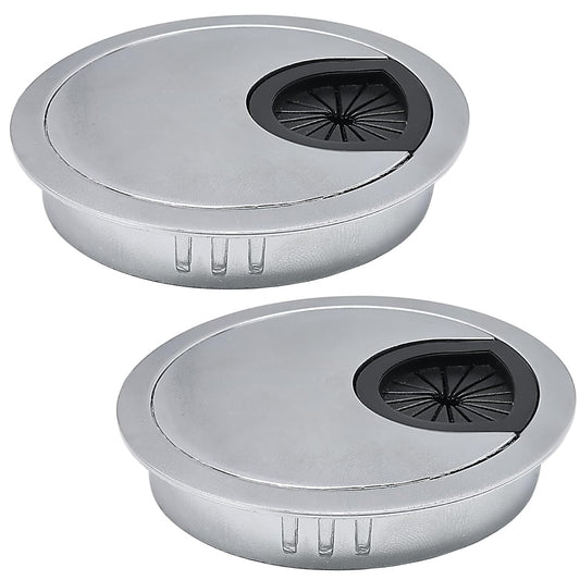 2 Pcs Desk Grommet 2-3/8" / 60 mm, Desk Cord Hole Cover, Cable Grommet Metal Zinc Alloy Materilal, Desk Hole Grommet for Home & Office Pc, Detachable Cable Cord Organizer-Matte Silver