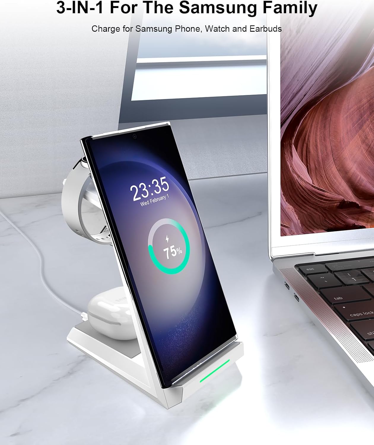 Wireless Charging Station for Samsung - NANAMI 3 in 1 Wireless Charger for Multiple Devices, Fast Charger Stand for Galaxy S25 S24 S23 Ultra S22 S21 Z Flip Fold 4,Watch 6/5/5 Pro/4/3,Galaxy Buds 2 Pro