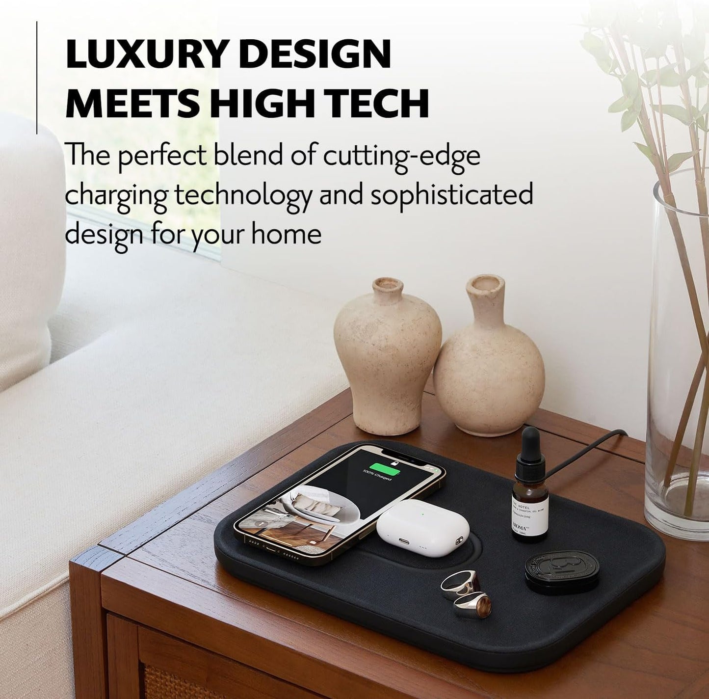 COURANT MAG:3 Charger and Tray - Belgian Linen, Multi-Device Charger Compatible with MagSafe iPhones 16, 15, 14, 13, 12 or Wireless AirPod Cases (Camel)