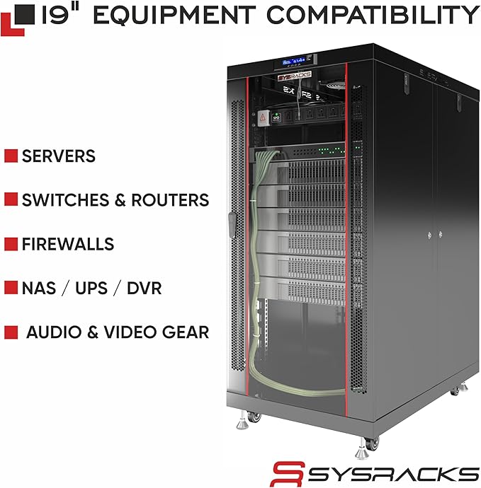 Sysracks - Server Rack – Wall Mount Rack - Locking Cabinet for Network - Electronics - Security - Audio - Video - AV Equipment - Data Rack - Legs/Power Strip/Shelf/Fan - 24-Inch Deep (27U)