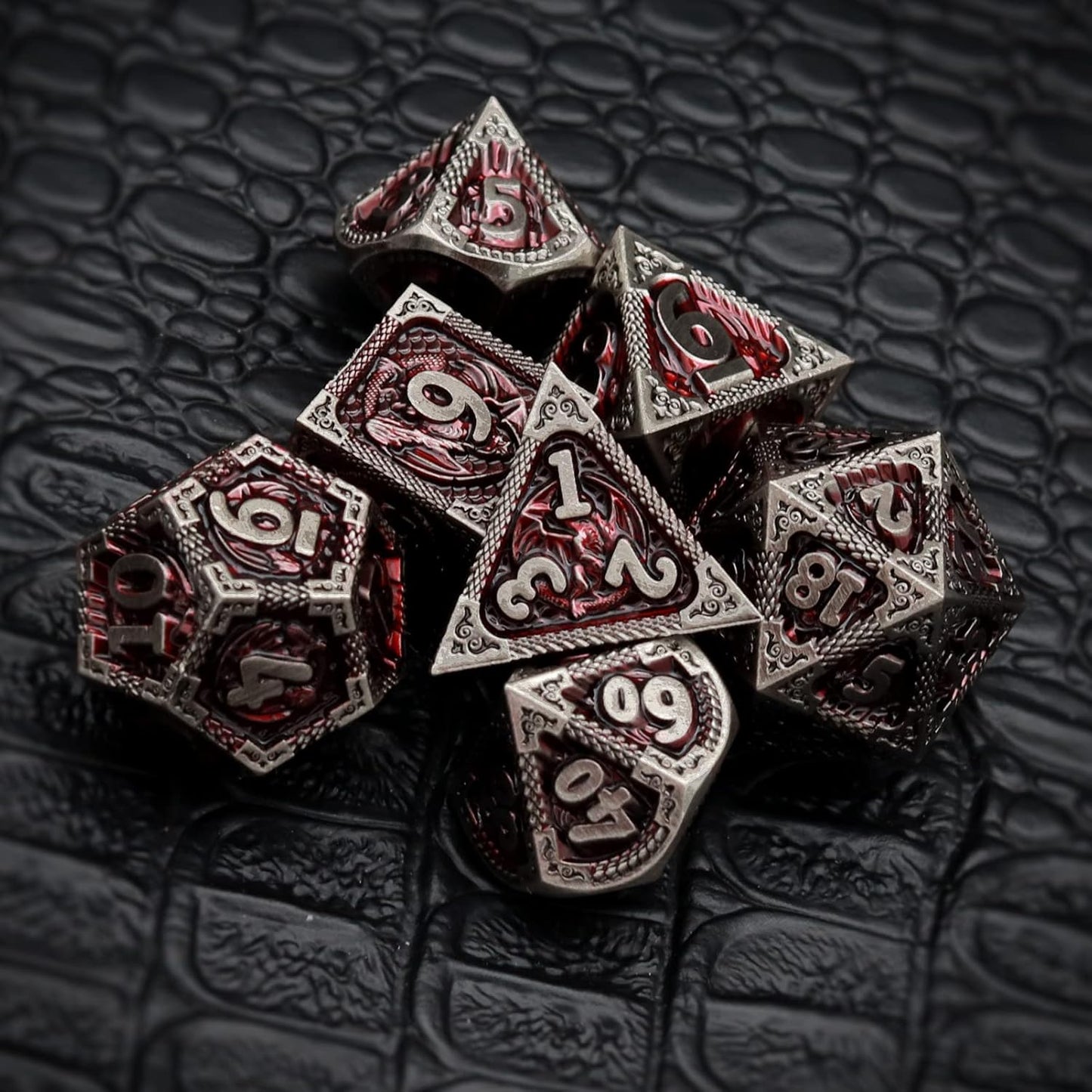 Haxtec DND Dice Set Metal D&D Dice Set with Leather Dice Bag Antique Iron Red Metal Polyhedral Dice Compatible with Dungeons and Dragons TTRPG Gifts