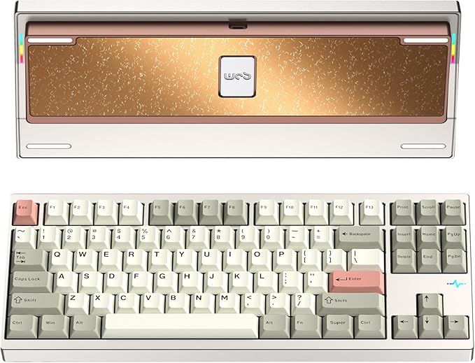 KEEBMONKEY WOBKEY Crush 80 Reboot CNC Aluminum 5-Second Quick-Release Triple-Mode Connectivity Mechanical Keyboard with Superior Acoustics (Pro Champagne Gold)
