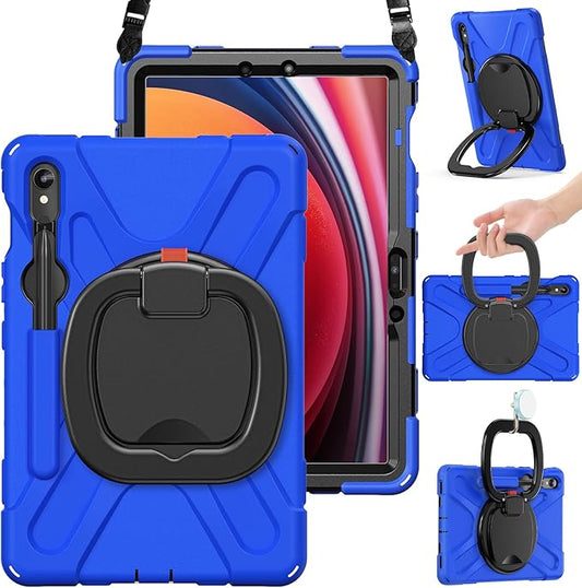 BRAECN Rugged Case for Galaxy Tab S10 Lite/S10 FE/S9 FE 10.9 Inch & S9/S8/S7 11 Inch 2025/2023 SM-X400/X520/X510/X710 | Heavy Duty Silicone Cover with Kickstand, Shoulder Strap & S Pen Holder, Blue