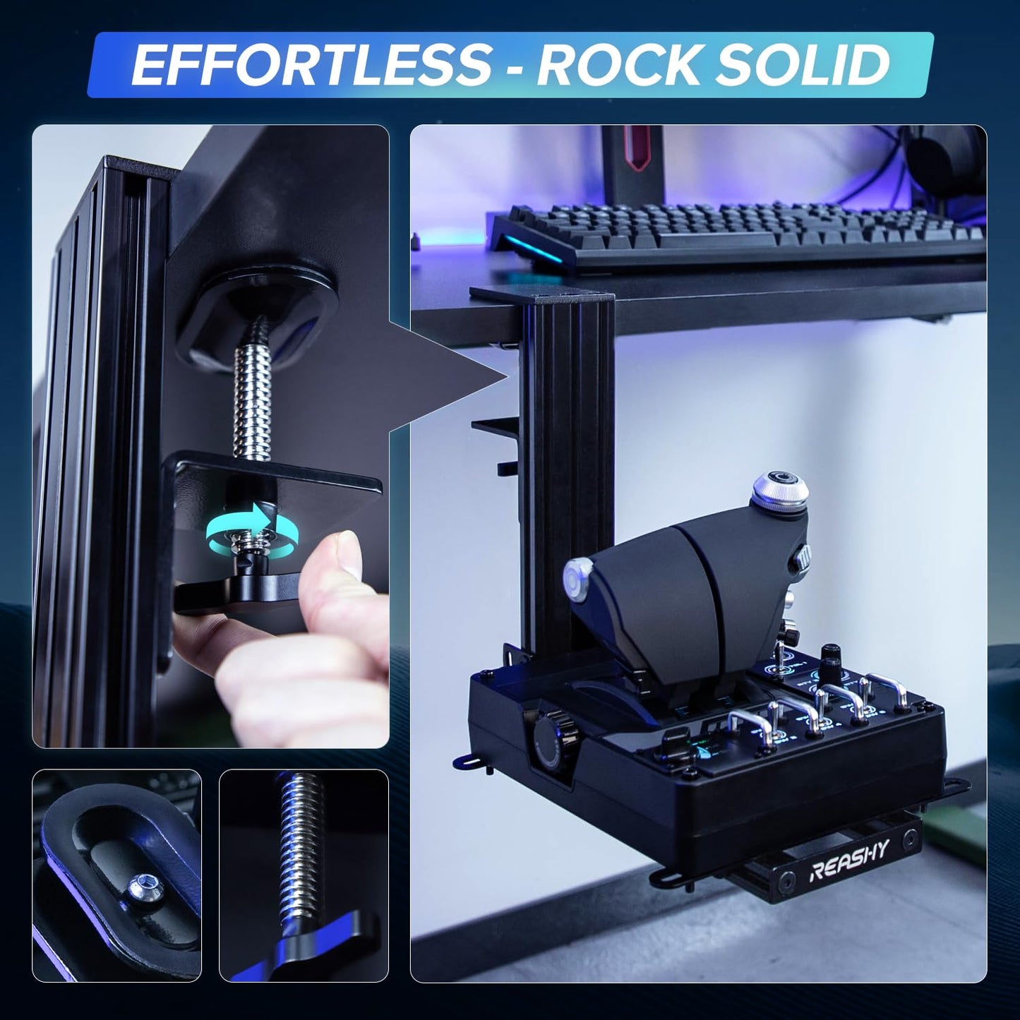 Reashy Hotas Mount, Joystick Mount, Aluminum Flight Stick Desk Mount for Logitech X56, X52, X52 Pro, Thrustmaster T.1600M, TCA, T.Flight Hotas One, 4, X, Airbus, VKB Gladiator Nxt (Gray)