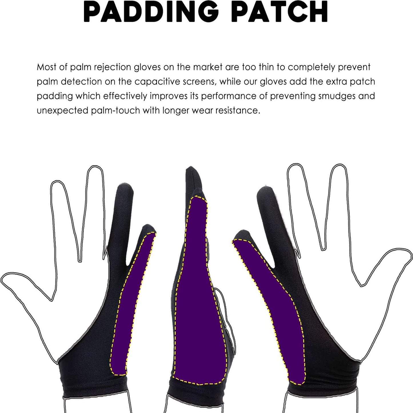 AKX Artist Glove, Palm Rejection Drawing Glove for Graphic Tablet, iPad - Smudge Guard, 2-Finger, Good for Left and Right Hand (Black, Small, 2 Pack)