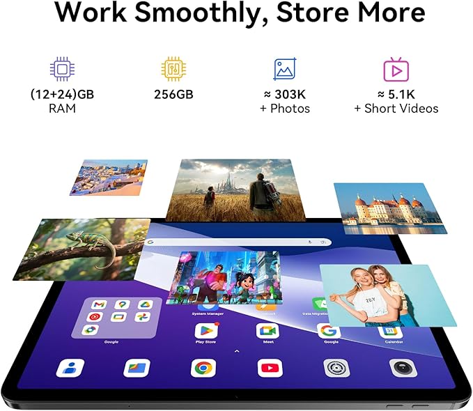Blackview 13 inch Android 15 Tablet with Keyboard, 12.7 inch Large Screen Gaming Tablet with Pen, Helio G100,36GB+256GB, 90 Hz, 2K+, 3 AI Cameras, Widevine L1, 5G WiFi, GPS- Link 8