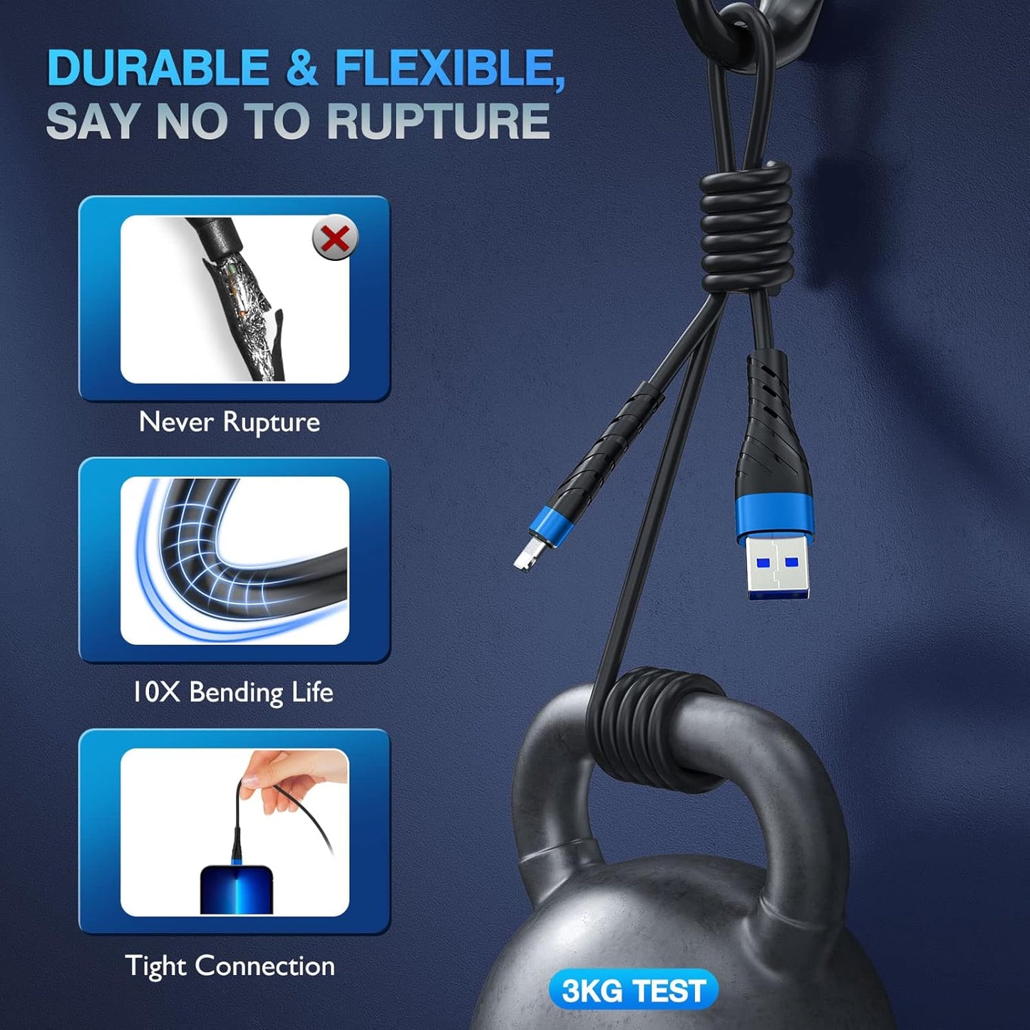 OIITH MFi Certified for iPhone Charger Cable 3 Pack 3 Ft, for Lightning Charging Cord, Fast 2.4A for iPhone USB Cord Compatible with iPhone12/11/XS/Max/XR/X/8/8P/7P/6/iPad - Blue