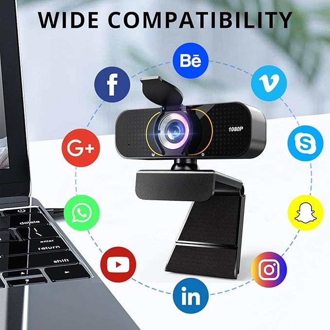1080P Webcam for Computer, Wide Angle USB C, Plug and Play, Privacy Cover, Web Cam with Tripod, External Camera for Laptop/Desktop/Mac/PC