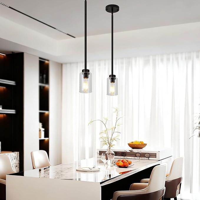 Kitchen Island Pendant Lighting 3 Pack Adjustable Hanging Ceiling Lamp with Clear Glass Shade Oil Rubbed Bronze for Bar Dining Room Corridor Living Room Bedside, 1-Light
