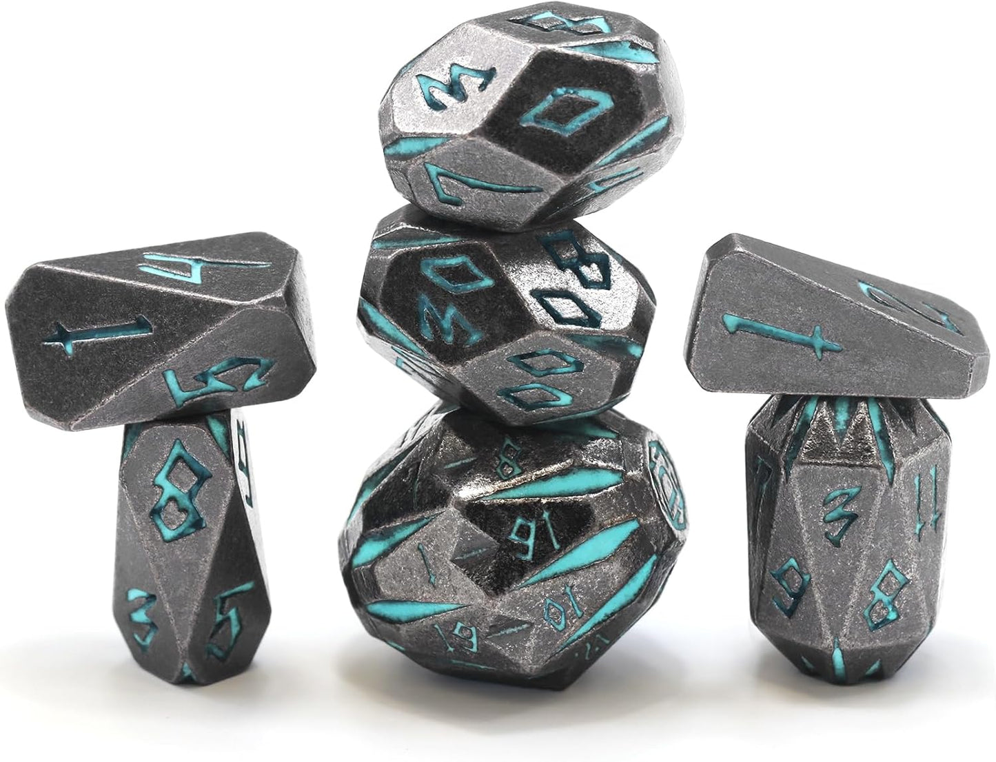 Dungeons and Dragon Dice of 7, Metal Dice Set D and D Polyhedral DND Dice Set with Cardboard Box Unique Cool Stonehenge Theme RPG Dice for Role Playing Games Gifts (Blue)
