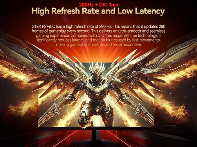 GTek 27 Inch Curved 280Hz 240Hz Gaming Monitor FHD 1080P, 1500R Curve Computer Monitor, 1920 x 1080P, VA 1ms MPRT,FreeSync, DisplayPort/HDMI, 90% DCI-P3 - F2740C