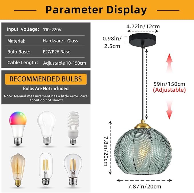 Mikeru Mint Glass Pendant Lights Kitchen Island Lighting Single Globe Pendant Light Fixtures Century Modern Kitchen Island Pendant Lighting for Bedroom Living Dining Room Light Fixture（Without Bulb）