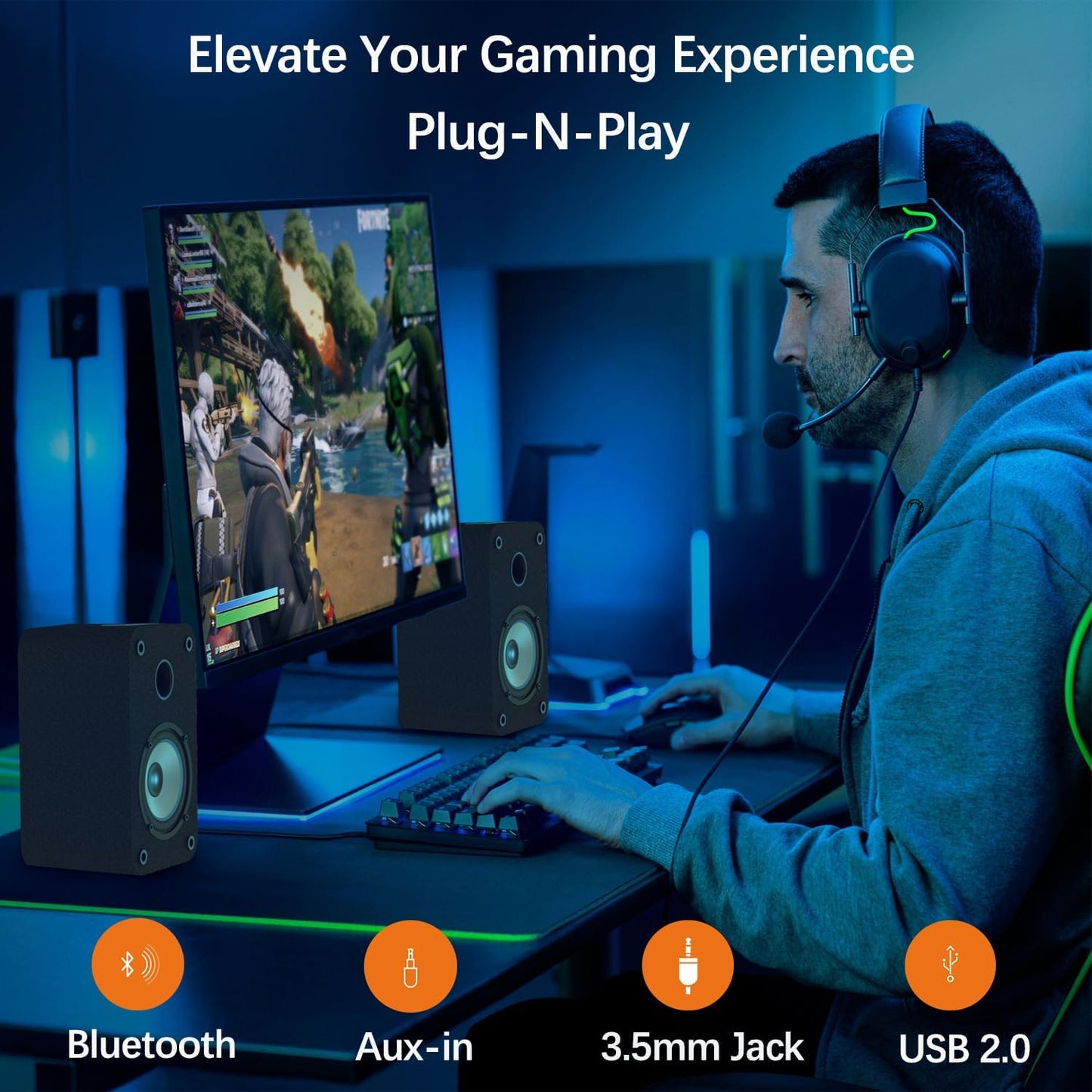 LONPOO Blueooth Computer Speakers for Desktop PC and Laptop, Plug-N-Play, 30W RMS Active Bookshelf Speaker with 3-Inch Full Range Speaker,Support USB Playback,Aux-in and 3.5mm Earphone Port