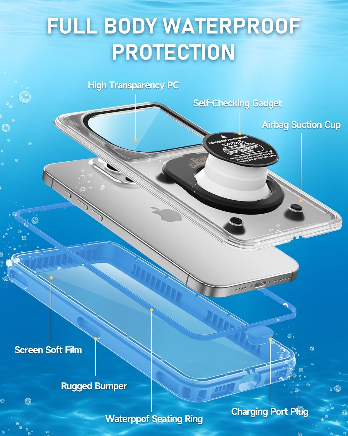 Waterproof Phone Pouch,IPX8 Waterproof Phone Case for Beach & Floating Essentials,Phone Waterproof Pouch with Lanyard, Universal Case Up to 6.9" for iPhone,Samsung (Blue)