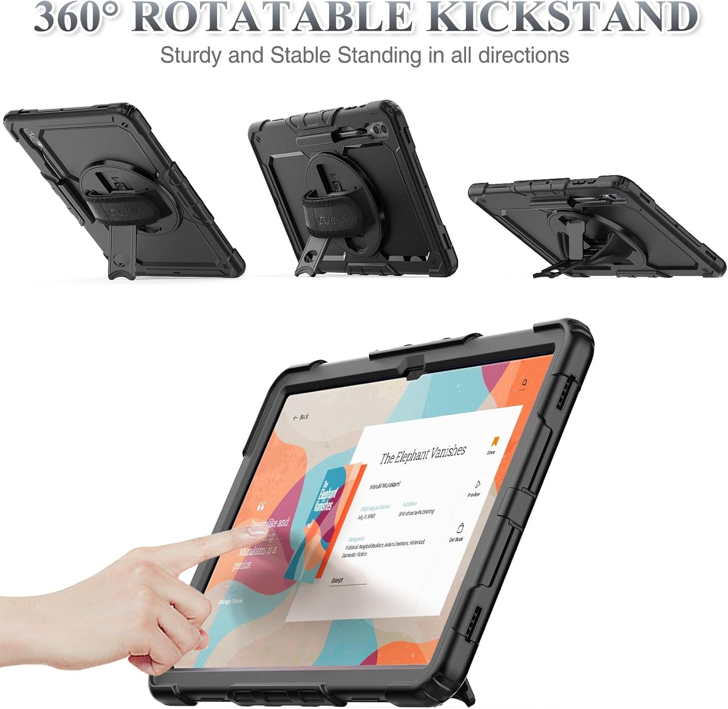 SEYMAC stock Case for Samsung Galaxy Tab S10 Ultra / S9 Ultra Tablet Case 14.6'' with Screen Protector, Pencil Holder, 360 Rotate Stand, Hand Strap, Shoulder Strap, Black1