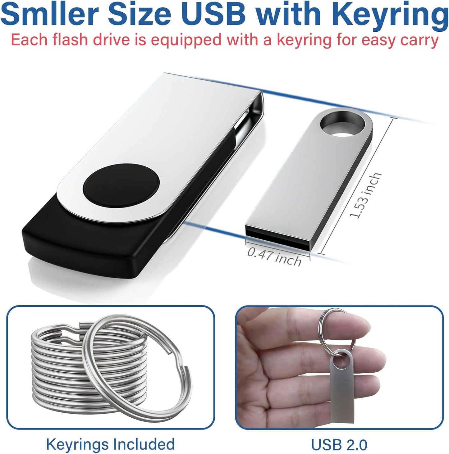 5 Pack 128GB USB Flash Drive with Keychains, Wooolken Sleek Metal USB 2.0 Thumb Drives Memory Stick for PC Laptop Computer