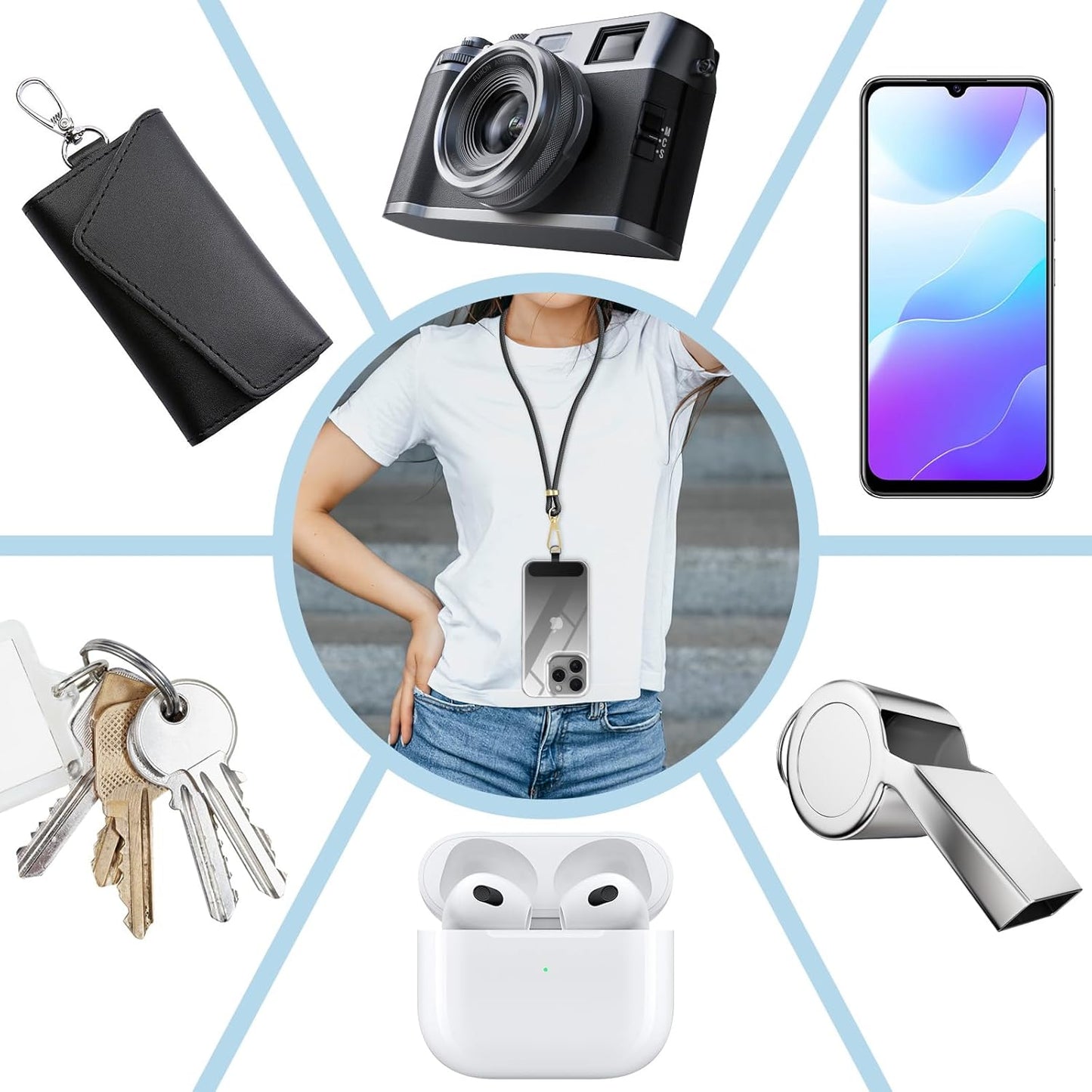 5 Pack Cell Phone Lanyard Patchs, Phone Tether Tab for iPhone, Phone Chain&Strap Replacement Part for All Fullcover Phone Cases - Black