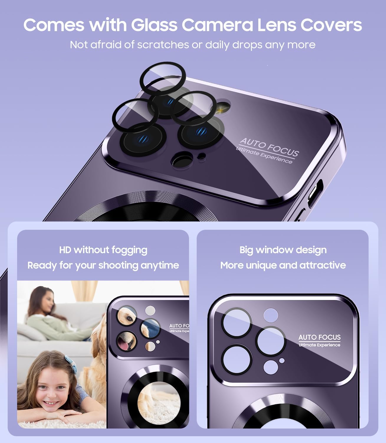 Magnetic for iPhone 12 Pro Case, Compatible with MagSafe, Built-in Camera Lens Protector, Logo View, Military Grade Drop Proof Phone Case Cover, Purple