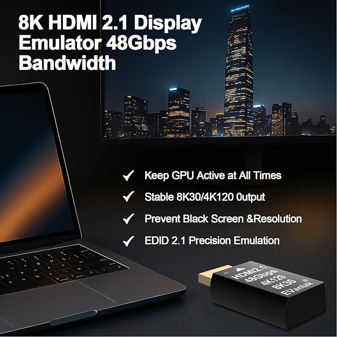 4K 120Hz HDMI 2.1 Dummy Plug EDID Emulator – High-Resolution Virtual Display Adapter for PC, VR Headsets & Crypto Mining, Supports 8K@30Hz / 4K@120Hz Headless Ghost HDMI Display Dongle (1 Pack)