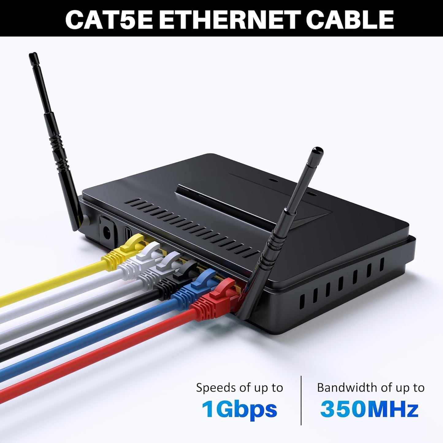 Cat5e Ethernet Cable 250 FT, Cat 5e Internet Cable, Blue Snagless Patch Cord, Flexible, Network, LAN, PoE, Standard RJ45 Connector for PC, Server, Router, Modem, TV, PS5 - with 15 Cable Ties