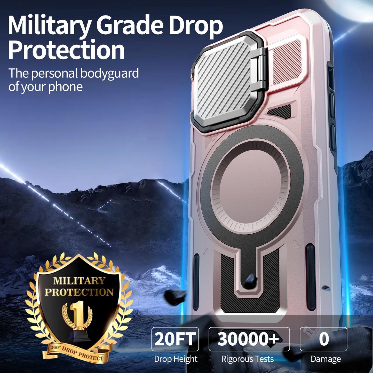 Camera Stand Case for iPhone 13/14, [Compatible with Mag Safe] [Lens Cover] 2024 Version Military Grade Protective Soft Case for iPhone 13/14 6.1 inch Men Women, Pink