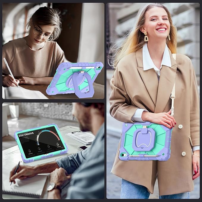 Case for iPad (A16) 11th/10th Generation 2025/2022,iPad Case 10th Generation with Rotating Stand Screen Protector,Shockproof Cover for i Pad 11.0/10.9 Inch C ase,Purple Green