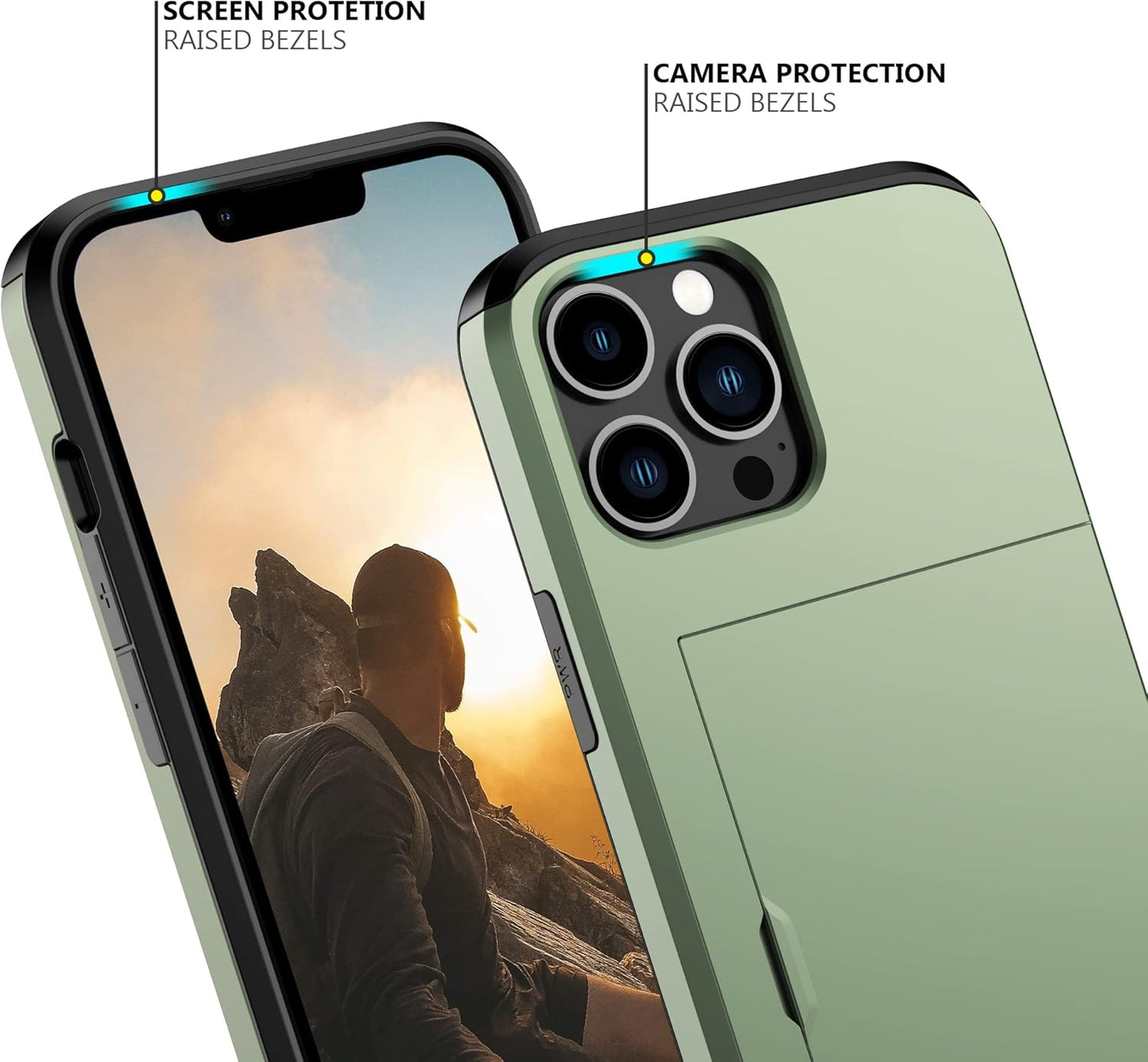Nvollnoe for iPhone 12 Pro Max Case with Card Holder Heavy Duty Protective Dual Layer Shockproof Hidden Card Slot Slim Wallet Case for iPhone 12 Pro Max for Men&Women(Green)