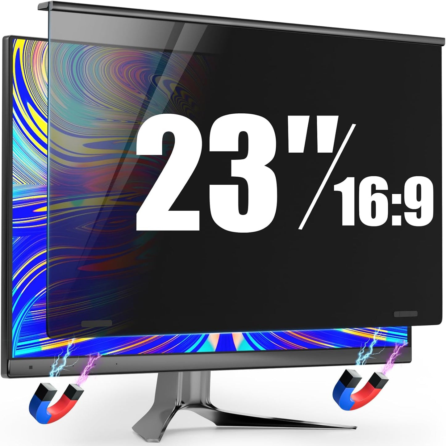 Magnetic Privacy Screen for Frameless Computer Monitor 23 Inch 16:9 Aspect Ratio,Hanging Blue Light Screen Protector Eye Protection Anti-Spy Shield, 23in Removable Privacy Filter