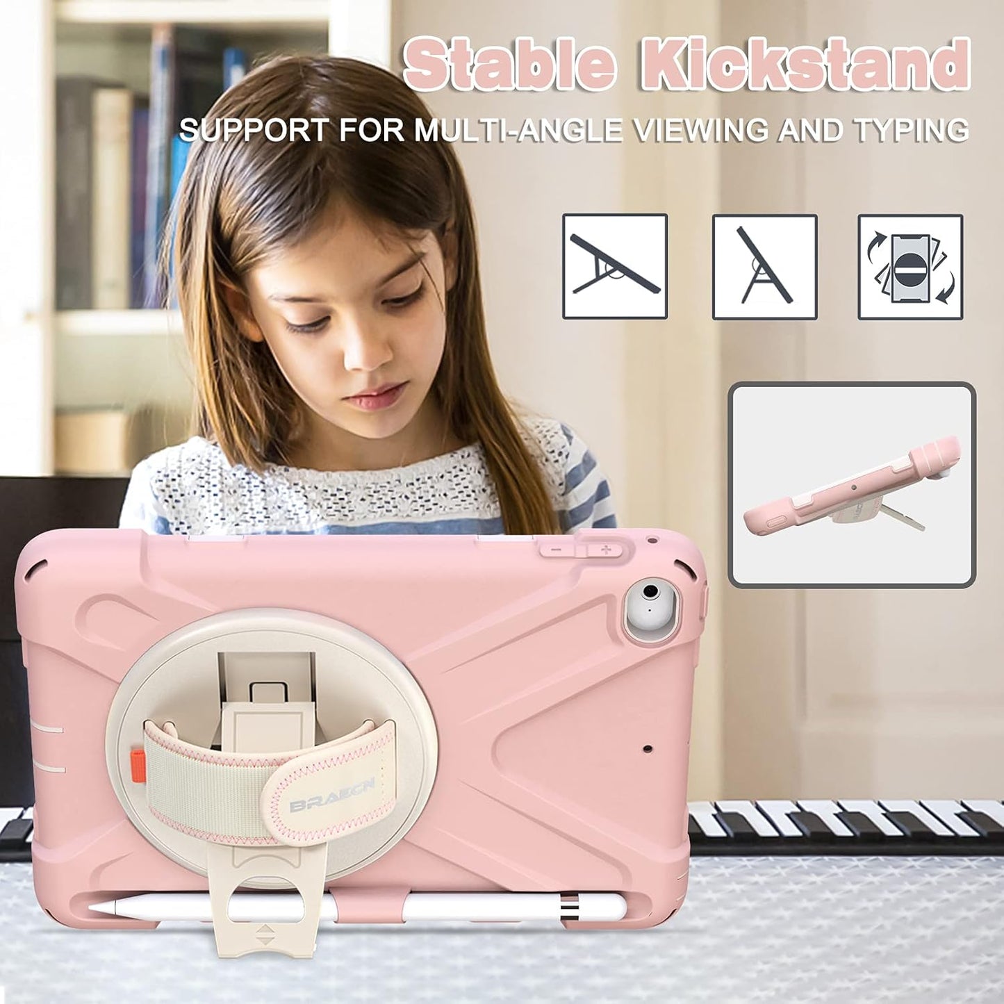 BRAECN iPad mini 5 Case,iPad mini 4 Case, Heavy Duty Shockproof Protective Rugged Case with Pencil Holder,Hand Strap,Kickstand, Shoulder Strap for iPad mini 5th/4th Generation 7.9 Inch for Kids